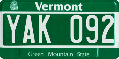 VT license plate YAK092