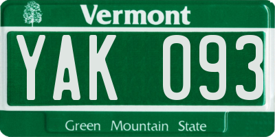 VT license plate YAK093
