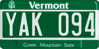 VT license plate YAK094