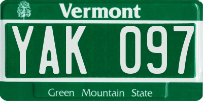 VT license plate YAK097