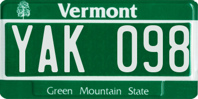 VT license plate YAK098