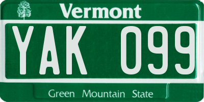 VT license plate YAK099
