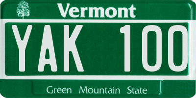VT license plate YAK100