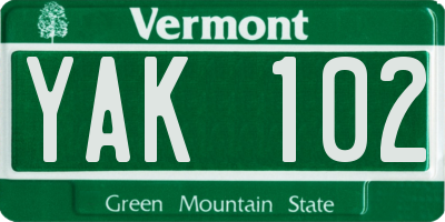 VT license plate YAK102