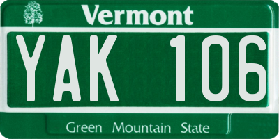 VT license plate YAK106