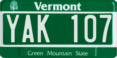 VT license plate YAK107