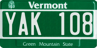 VT license plate YAK108