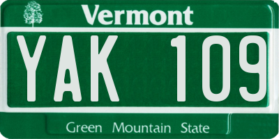VT license plate YAK109