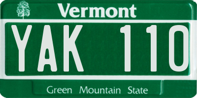 VT license plate YAK110