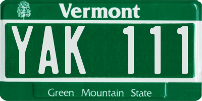 VT license plate YAK111