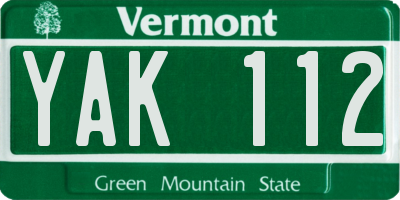 VT license plate YAK112