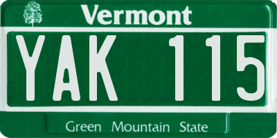 VT license plate YAK115