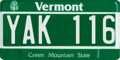 VT license plate YAK116