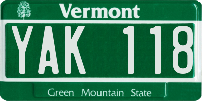 VT license plate YAK118