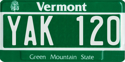 VT license plate YAK120
