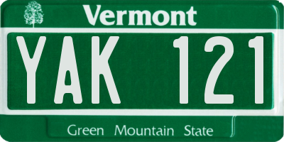 VT license plate YAK121