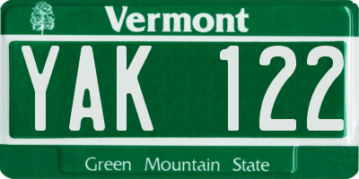 VT license plate YAK122