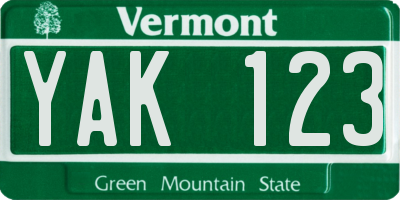 VT license plate YAK123