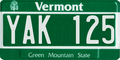 VT license plate YAK125