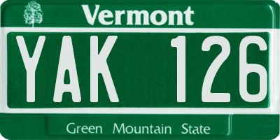 VT license plate YAK126