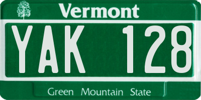 VT license plate YAK128