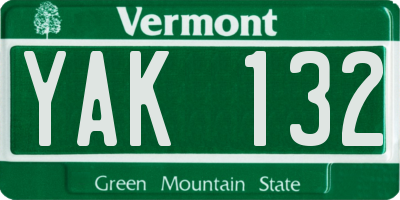 VT license plate YAK132