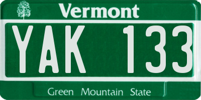 VT license plate YAK133