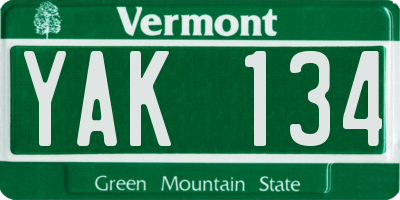 VT license plate YAK134