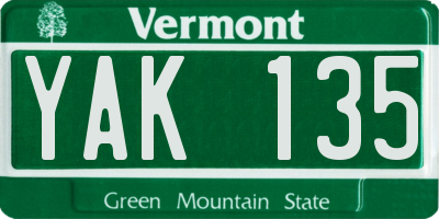 VT license plate YAK135