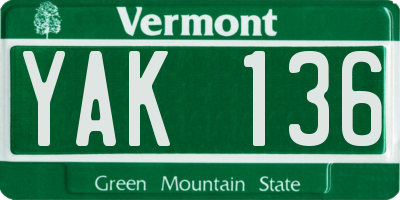 VT license plate YAK136