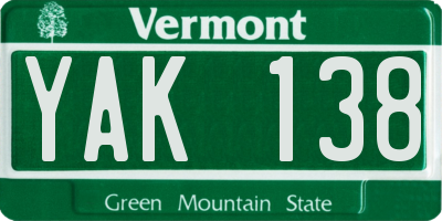 VT license plate YAK138