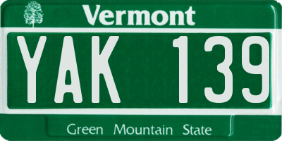 VT license plate YAK139