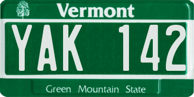 VT license plate YAK142