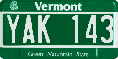 VT license plate YAK143