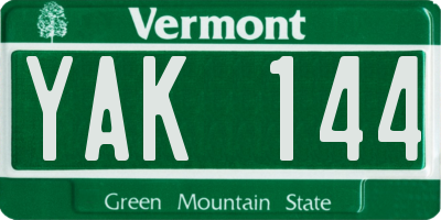 VT license plate YAK144