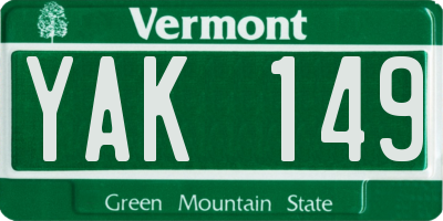 VT license plate YAK149