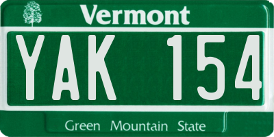 VT license plate YAK154