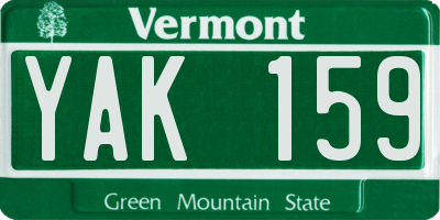 VT license plate YAK159