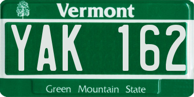 VT license plate YAK162