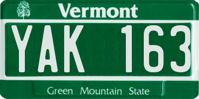 VT license plate YAK163