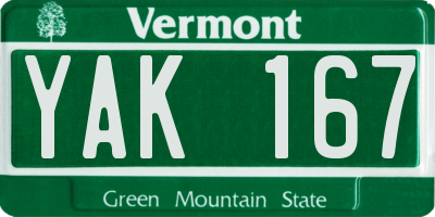 VT license plate YAK167