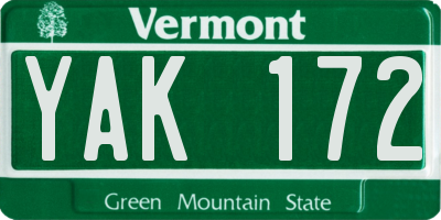 VT license plate YAK172