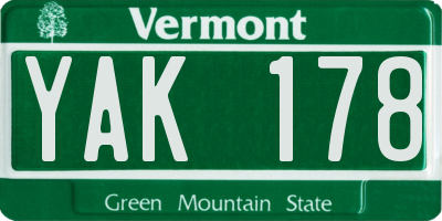 VT license plate YAK178