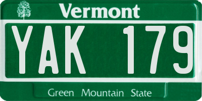 VT license plate YAK179