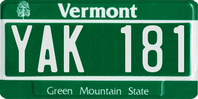 VT license plate YAK181