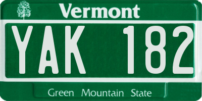 VT license plate YAK182