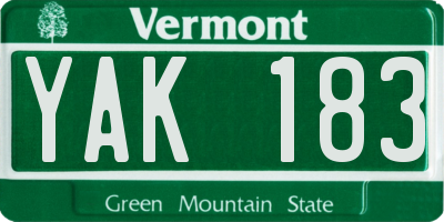 VT license plate YAK183