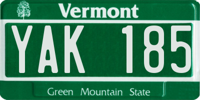 VT license plate YAK185