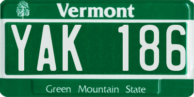 VT license plate YAK186