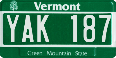 VT license plate YAK187